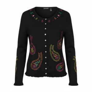 VTG Yarns & Stitches Black Embroidered Paisley Button-Down Cardigan, Size M